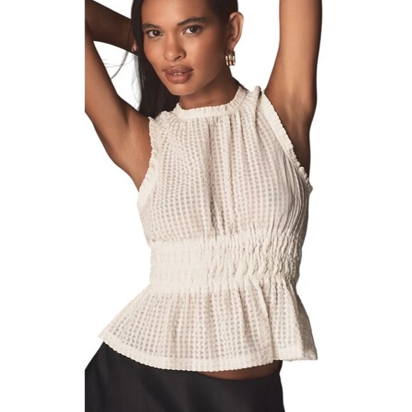 Anthropologie Maeve Smocked Halter Top Ivory, size M NEW - Picture 1 of 9